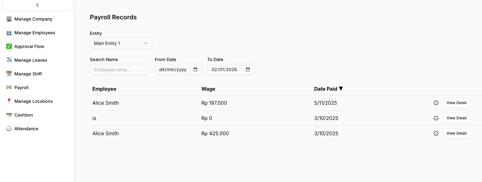 payroll, aside of viewing also able to run payroll and see how much base on date-date